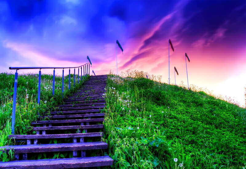 Wooden Stairs on Hill — Green