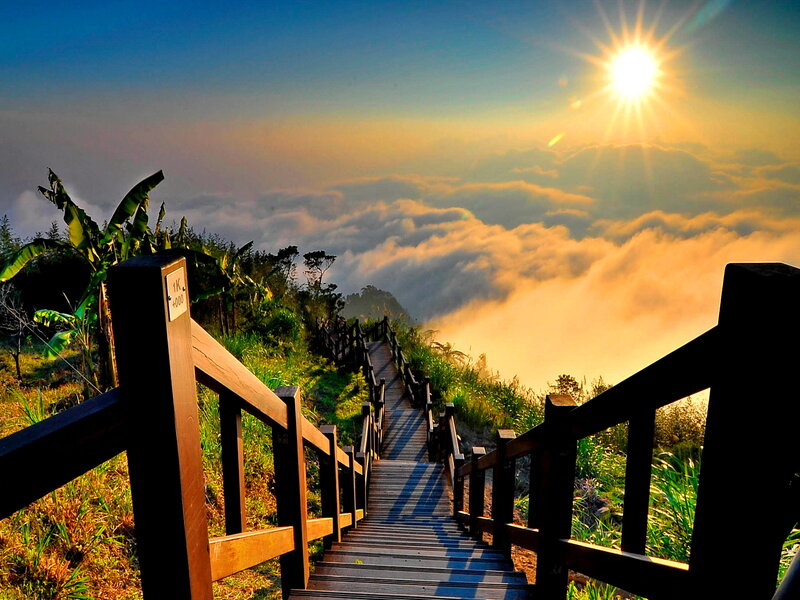 Wooden Stairs on Mountain — Blue