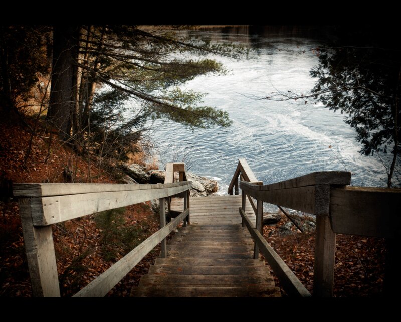 Wooden stairs to a river