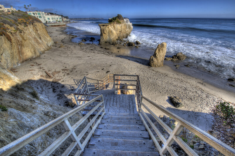 Wooden Stairs to Beach — Blue, Dramatic