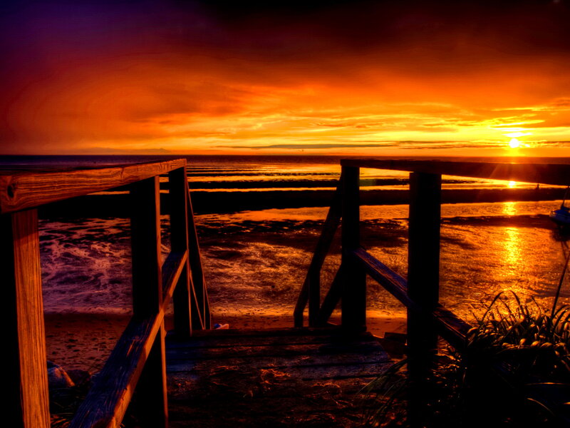 Wooden Stairs to Beach — Orange, Dramatic