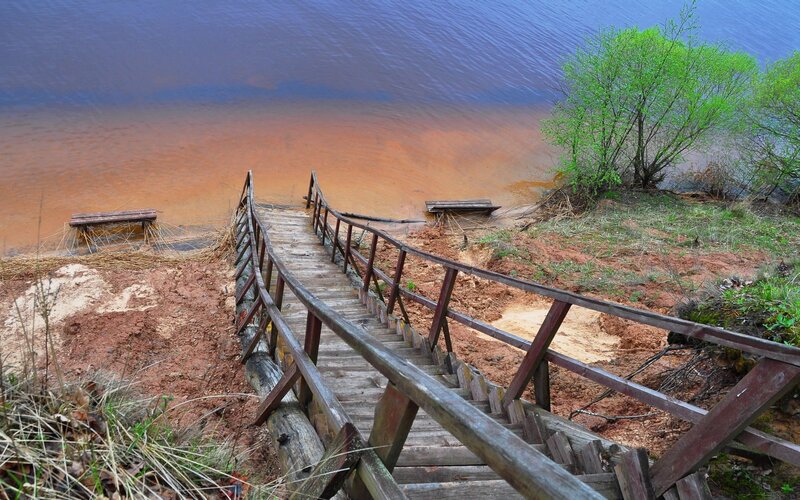 Wooden Stairs to Lake