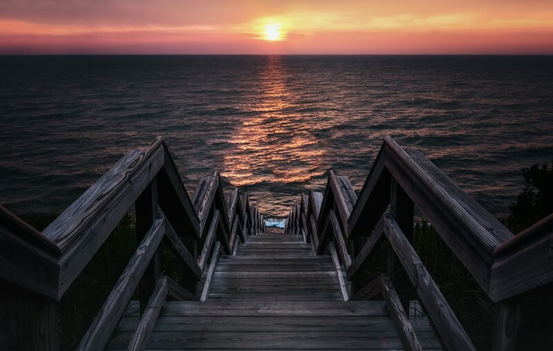 Wooden Stairs to Ocean — Orange