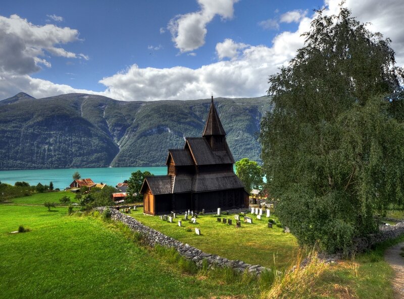 Wooden Stave Church — Green, Serene