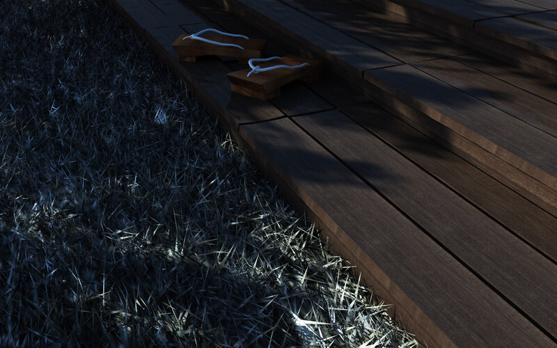 Wooden steps with sandals