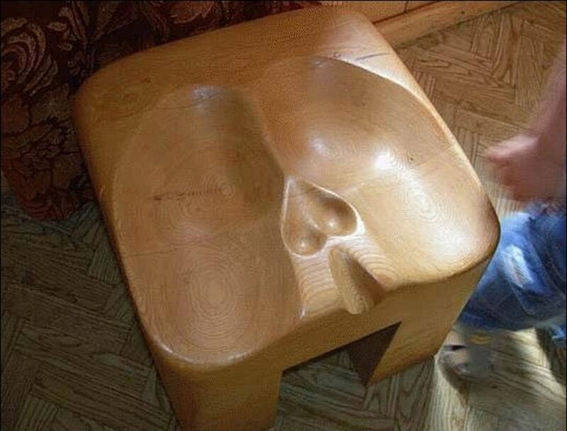 Wooden Stool with Face