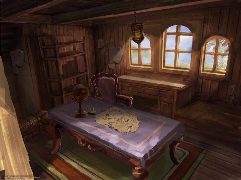 wooden study with map and globe