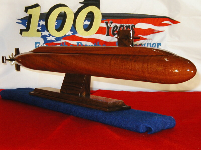 Wooden submarine model display