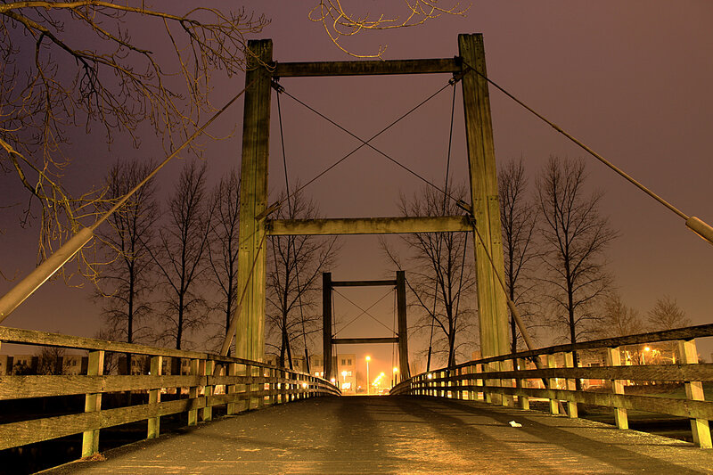 Wooden Suspension Bridge — Brown, Dramatic