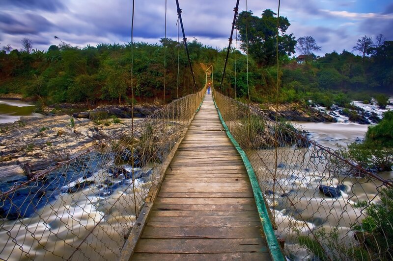 Wooden Suspension Bridge — Green, Dramatic