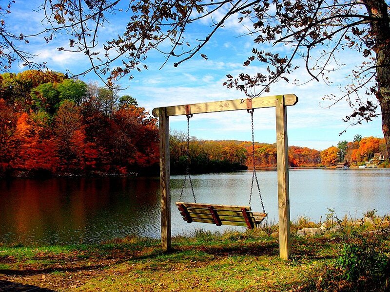 Wooden Swing by Lake