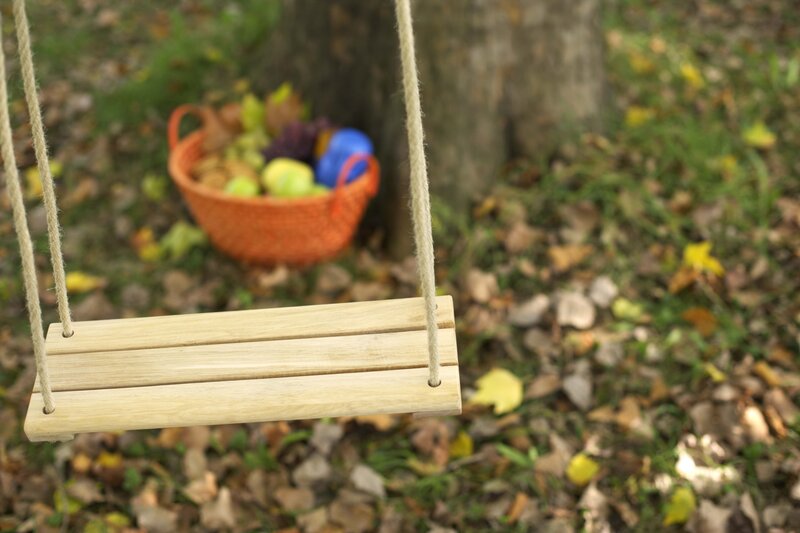 Wooden swing in autumn garden