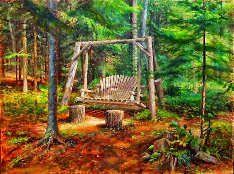 Wooden Swing in Forest — Green, Serene