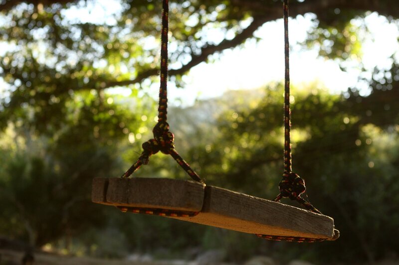 Wooden swing in sunlight