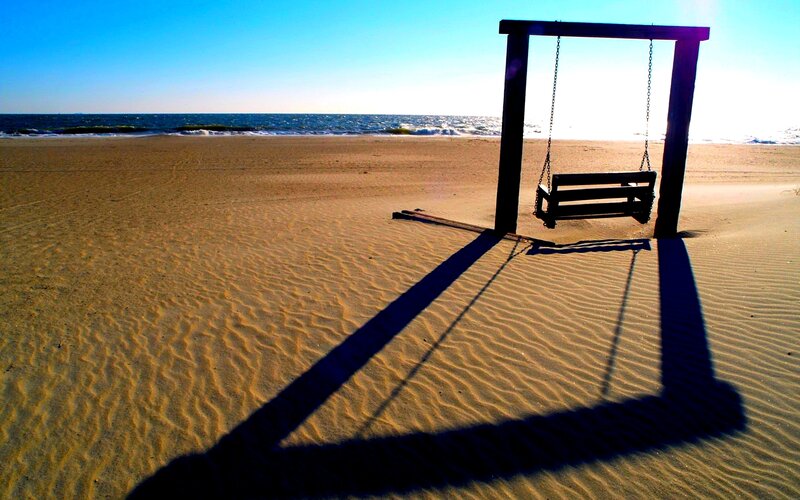 Wooden Swing on Beach — Blue