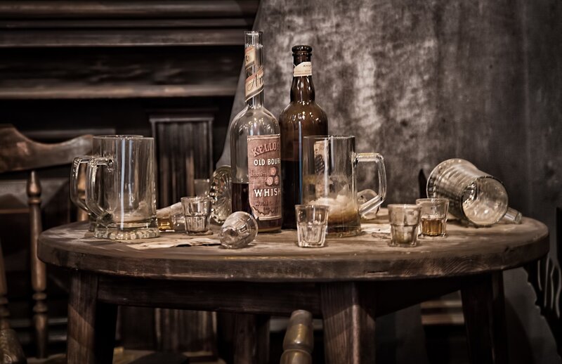 Wooden Table with Drinks