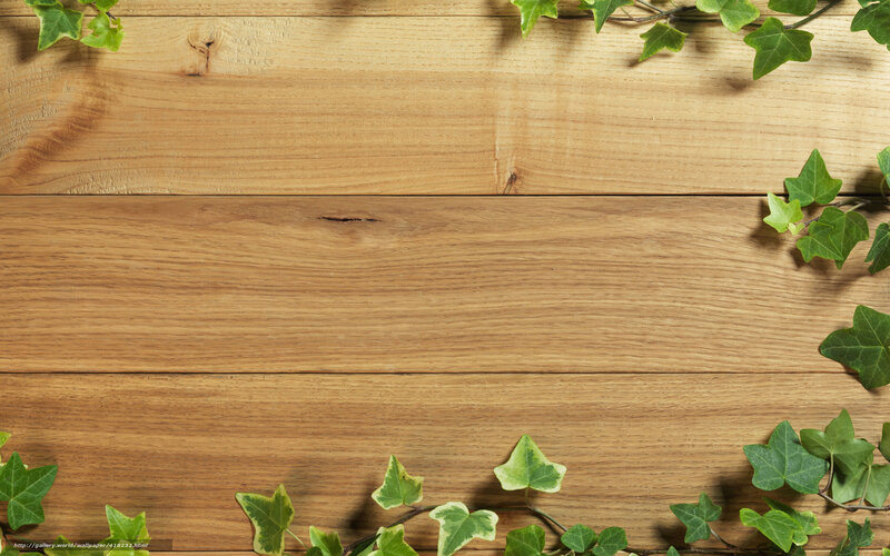 wooden table with ivy leaves