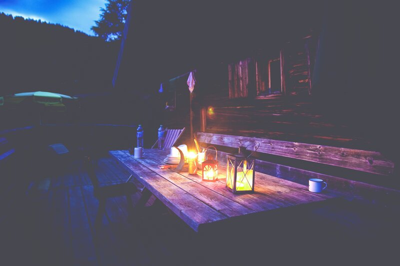 Wooden Table with Lanterns