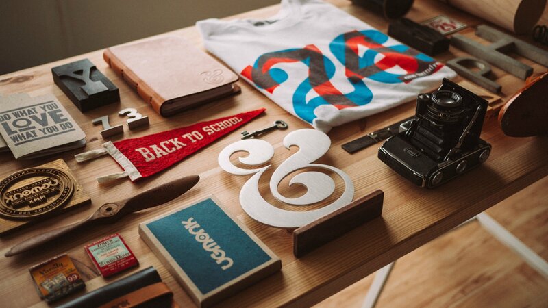Wooden Table with Vintage Items