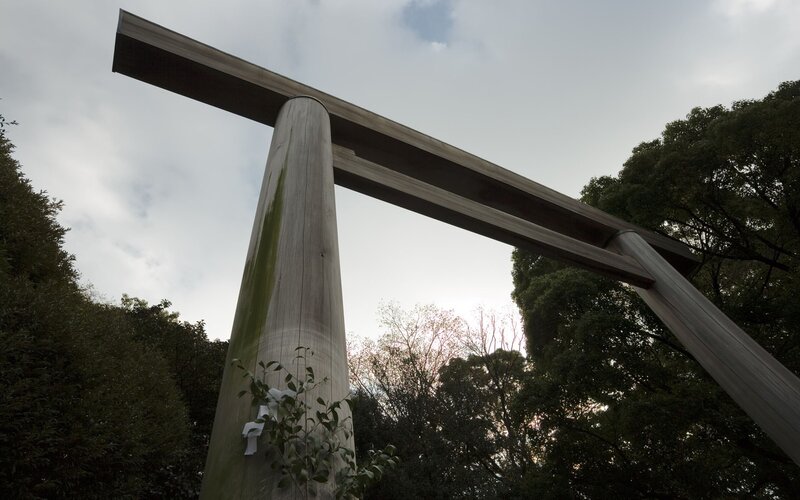 Wooden torii gate at a shrine