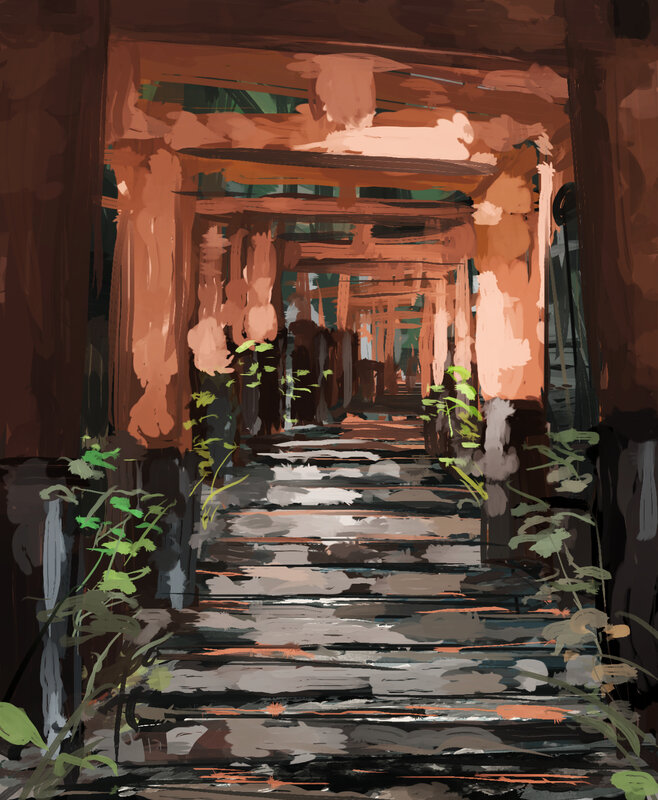 Wooden Torii Gate Path