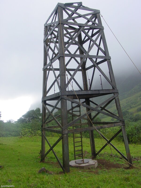 Wooden tower in a foggy field