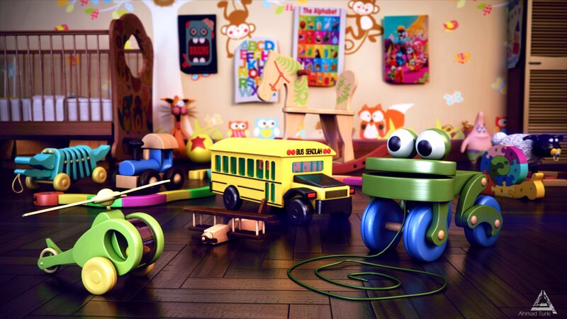 Wooden Toys in Playroom
