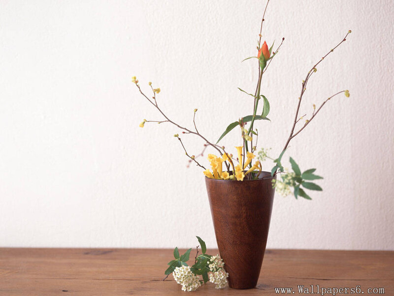 Wooden Vase with Flowers