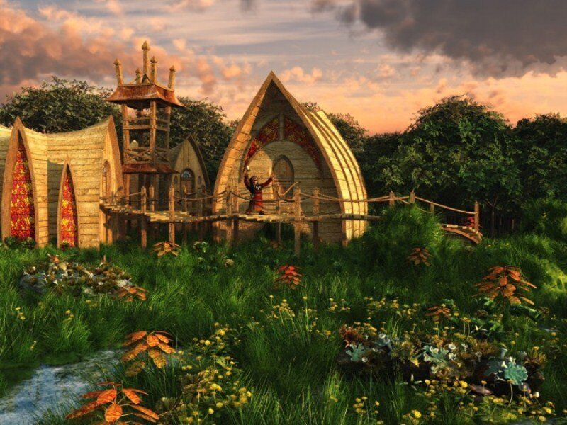Wooden Village in Forest