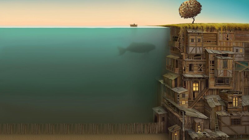 Wooden Village on Cliff
