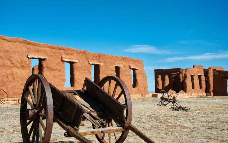 Wooden Wagon and Adobe Ruins