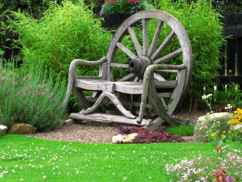Wooden Wagon Wheel Bench