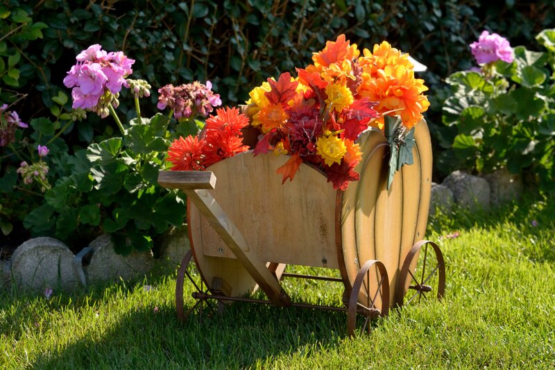 Wooden Wagon with Flowers