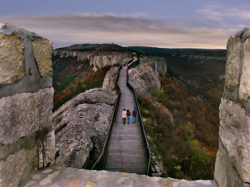 Wooden walkway along a canyon