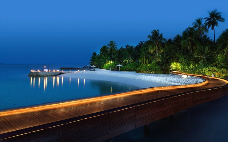 Wooden Walkway at Night — Blue