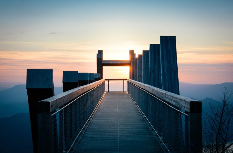 Wooden Walkway at Sunset — Blue