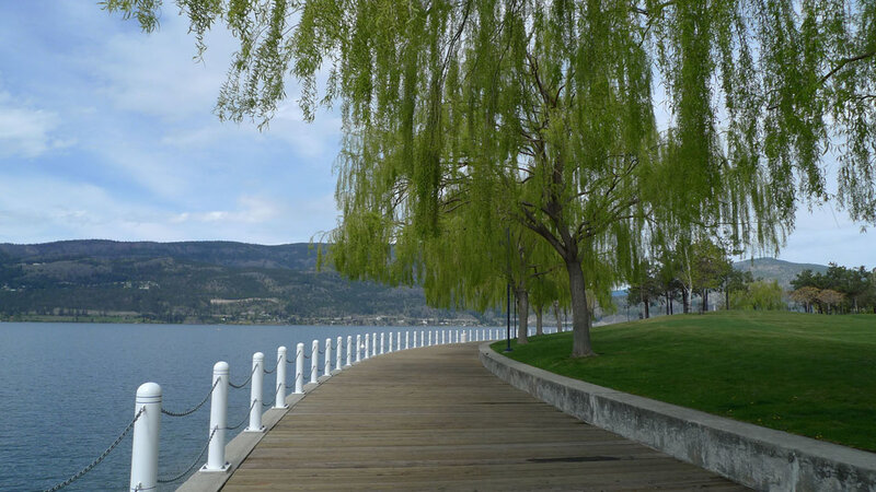 Wooden walkway by a lake