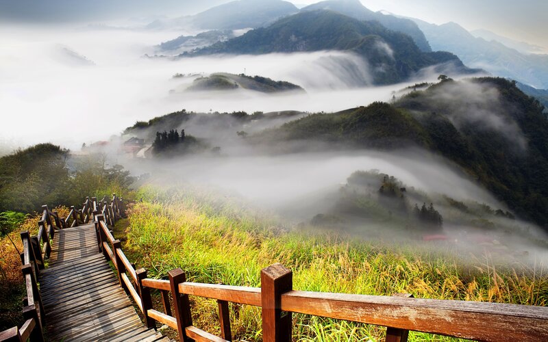 Wooden Walkway in Fog