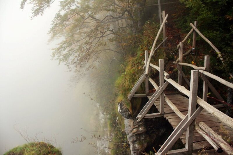 Wooden Walkway on Cliff — Brown