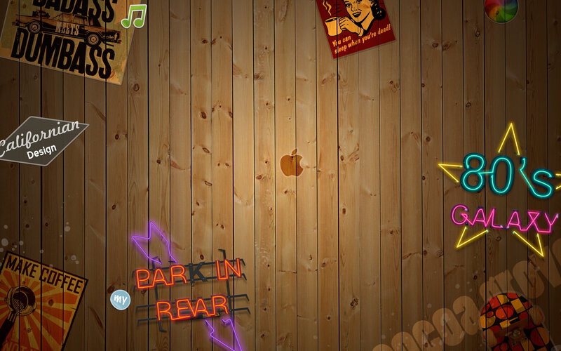 Wooden Wall with Neon Signs