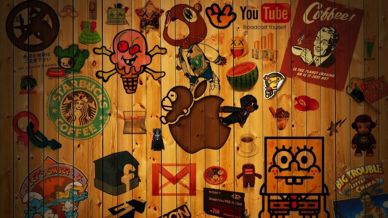 Wooden Wall with Stickers — Brown, Chaotic