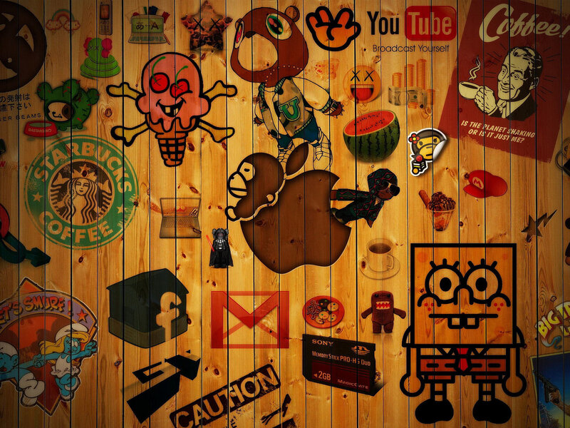 Wooden Wall with Stickers — Brown