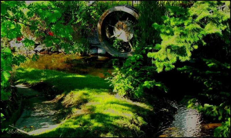 Wooden Water Wheel — Green, Serene