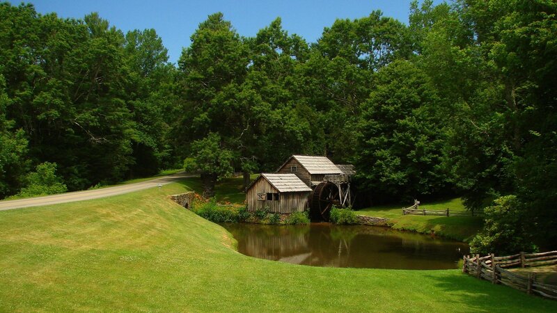 Wooden Watermill by Pond — Green