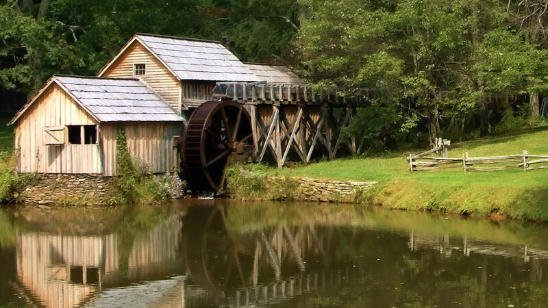 Wooden Watermill by River — Green, Serene