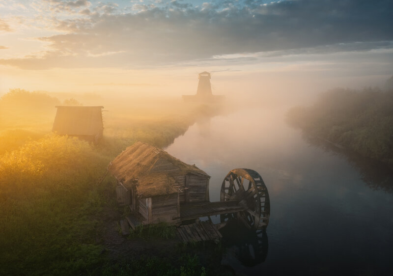 Wooden Watermill — Golden