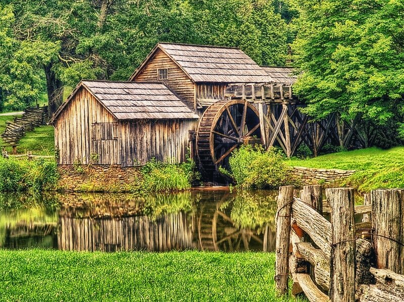 Wooden Watermill — Green, Serene