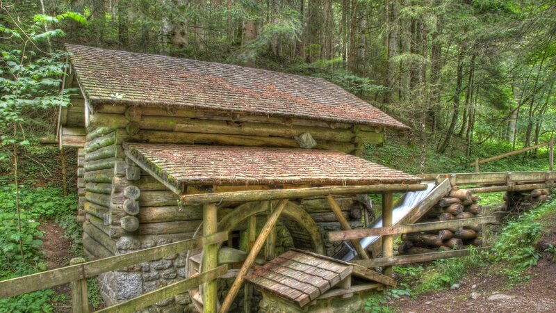 Wooden Watermill in Forest — Green, Serene