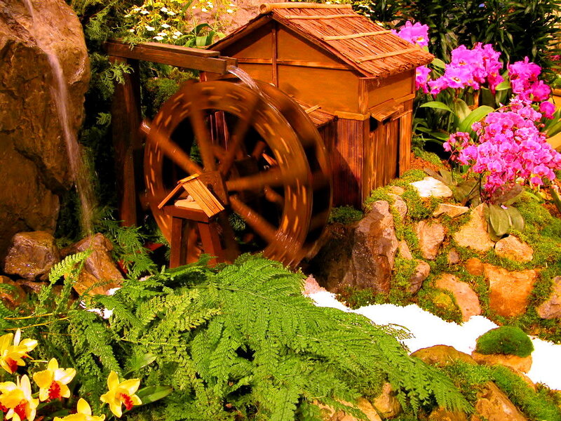 Wooden Watermill in Garden