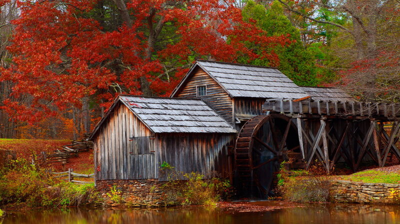 Wooden Watermill — Red, Serene